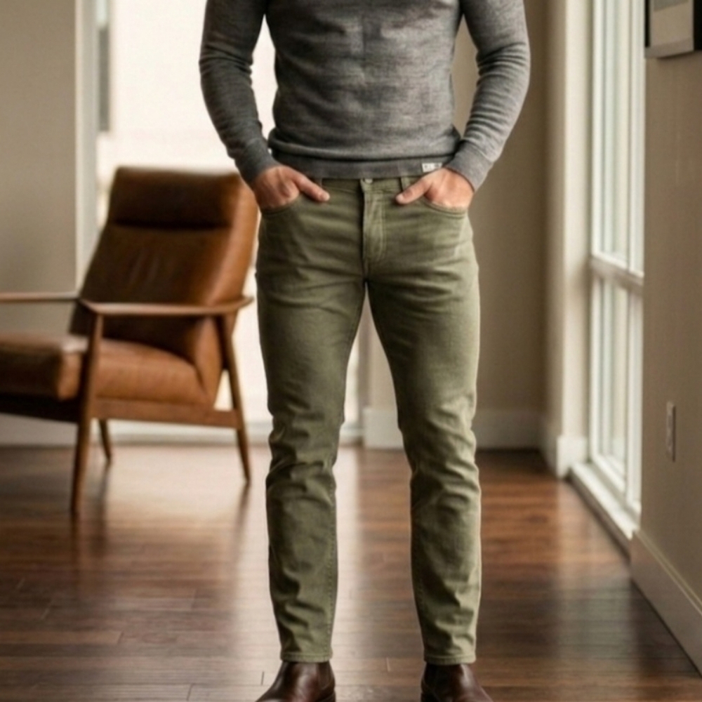Rag & Bone Fit 2 Slim Army Green Button Fly Jeans Size 32